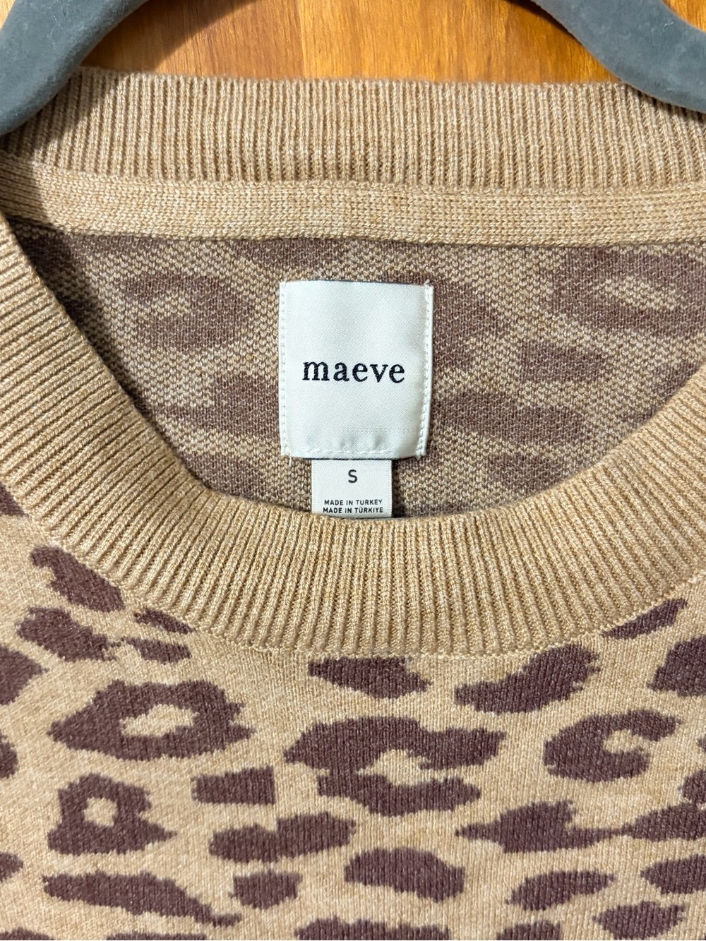 Maeve Beige Crewneck Sweater with Brown Leopard Jacquard